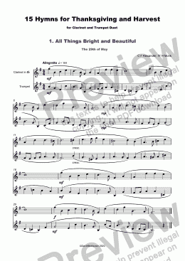 page one of 15 Thanksgiving Hymns for Clarinet and Trumpet Duet