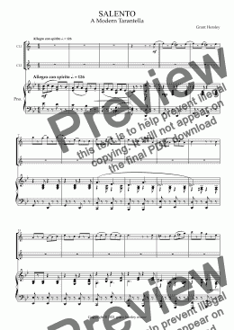 page one of "Salento" A Modern Tarantella for Clarinet Duet and Piano- Intermediate