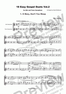 page one of 18 Easy Gospel Duets Vol.2 for Alto and Tenor Saxophone