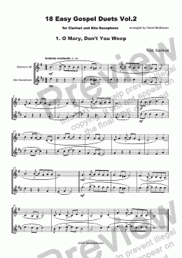 page one of 18 Easy Gospel Duets Vol.2 for Clarinet and Alto Saxophone