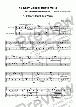 page one of 18 Easy Gospel Duets Vol.2 for Clarinet and Tenor Saxophone