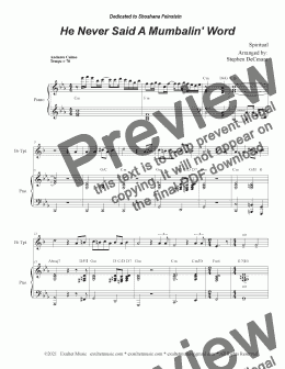 page one of He Never Said A Mumbalin' Word (Bb-Trumpet solo and Piano)