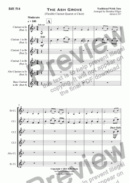 page one of The Ash Grove - Flexible Clarinet Quartet or Choir