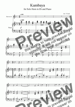 page one of Kumbaya for Horn in Eb and Piano