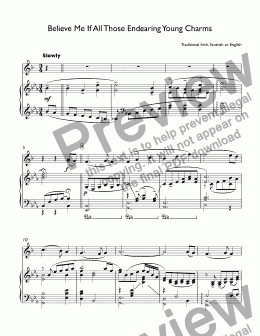 page one of trad. Irish - Believe Me If All Those Endearing Young Charms - for trumpet Bb & piano (arr. Marsalis)