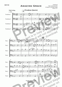 page one of Amazing Grace - Trombone Quartet 