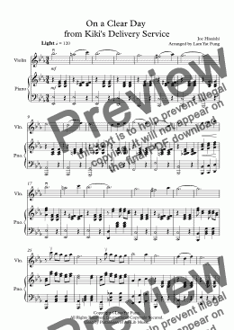 page one of On a Clear Day from Kiki's Delivery Service  Violin Piano