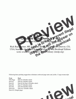 page one of Mozart  KV 487 Twelve Duets for Bb Clarinet & Viola