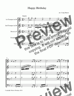 page one of Happy Birthday (Brass Quintet)