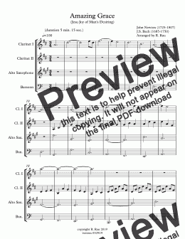 page one of Amazing Grace (Jesu Joy of Man's Desiring) - Woodwind Quartet