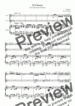 page one of "El Choclo" A Tango for Violin Duet and Piano- Early Intermediate