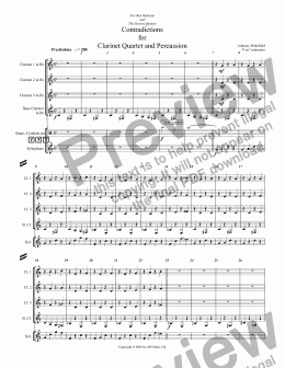 page one of Contradictions for Clarinet Quartet and Percussion