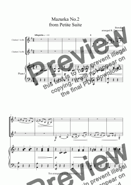 page one of Borodin - Mazurka No.2  from Petite Suite for 2 Clarinets & Piano