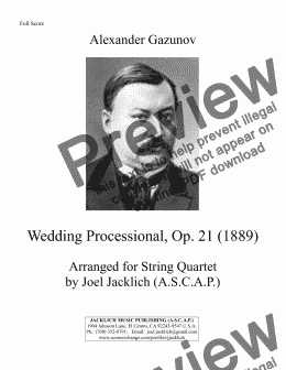 page one of Wedding Processional, Op. 21 (1889) (String Quartet)