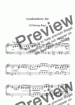 page one of Londonderry Air  (O Danny Boy) - piano solo