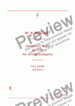 page one of W. A. Mozart Sonata kv. 279 for strings orchestra