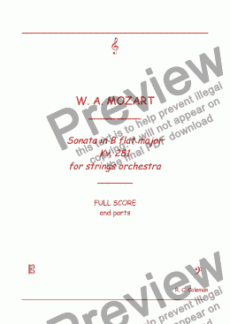 page one of W. A. Mozart Sonata kv. 281 for strings orchestra