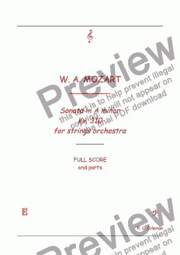 page one of W. A. Mozart Sonata kv. 310 for strings orchestra