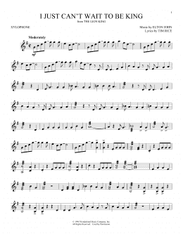 page one of I Just Can't Wait To Be King (from The Lion King) (Xylophone Solo)