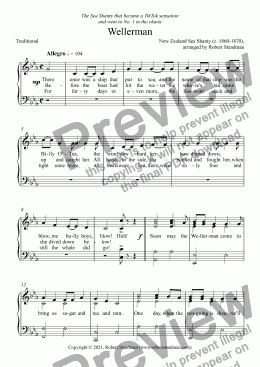 page one of Wellerman (piano + lyrics)