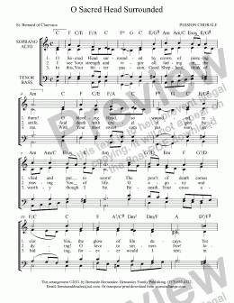 page one of O Sacred Head Surrounded - Choir Reduction in C for Piano or Guitar, with Chords (Transposable)