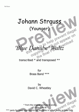 page one of Blue Danube Waltz (Johann Strauss jnr) for brass band transcribed by David Wheatley