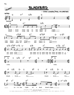 page one of Blackbird (Real Book – Melody, Lyrics & Chords)