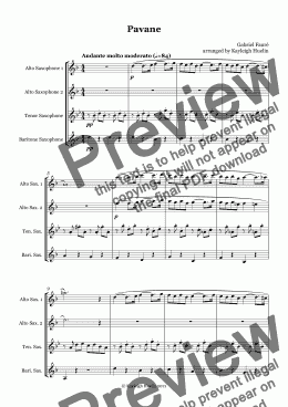 page one of Pavane by Gabriel Faure - Saxophone quartet (AATB)