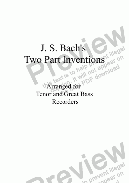 page one of Bach's Two Part Inventions for Tenor and Great Bass recorders