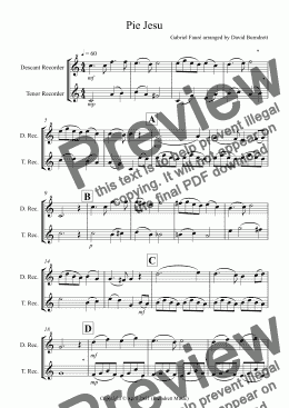 page one of Pie Jesu (from Requiem) for Descant and Tenor Recorder Duet