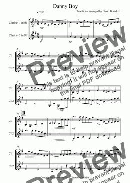 page one of Danny Boy for Clarinet Duet