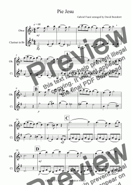 page one of Pie Jesu (from Requiem) for Oboe and Clarinet Duet