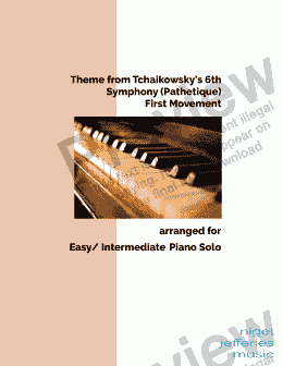 page one of Theme from Pathetique Symphony (No5) arranged for easy piano