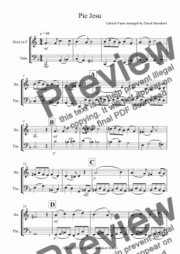 page one of Pie Jesu (from Requiem) for for French Horn and Tuba Duet