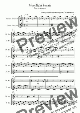 page one of Moonlight Sonata (1st movement) for Descant and Tenor Recorder Duet