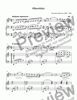 page one of Glazounov, Alexander - Albumblatt (Album Leaf) for trumpet Bb & piano C major (Листок из альбома) 