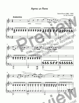 page one of Fauré, Gabriel -  Après un rêve for trumpet Bb & piano