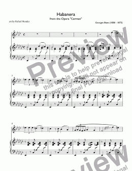 page one of Bizet, Georges- Habanera of Carmen (arr. Rafael Mendez) for trumpet  Bb & piano