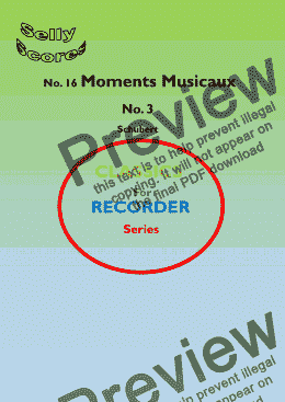 page one of CLASSICS FOR RECORDER SERIES 16. Moments Musicaux No. 3  Schubert  for Descant Recorder and Piano