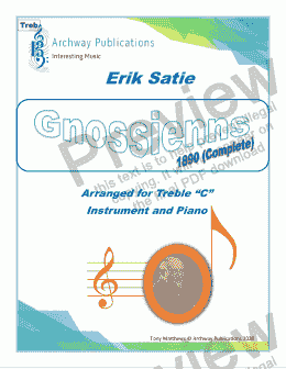 page one of Satie: Gnossienne 1890  - arr. Treble Instrument and Piano