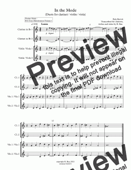 page one of Bartok - In the Mode (Duets for clarinet / violin / viola)