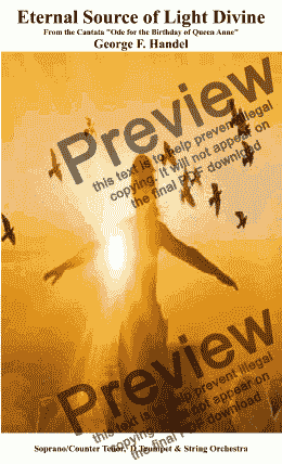 page one of Eternal Source of Light Divine (Ode for the Birthday of Queen Anne (HWV 74), for Soprano/Counter Tenor, D Trumpet & String Orchestra