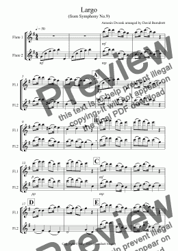 page one of Largo (from the New World) for Flute Duet