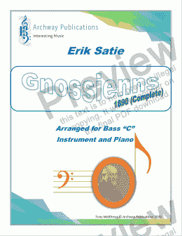 page one of Satie: Gnossienne 1890 - arr. Bass Instrument and Piano