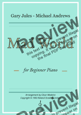 Mad World, (easy) sheet music for piano solo (PDF-interactive)