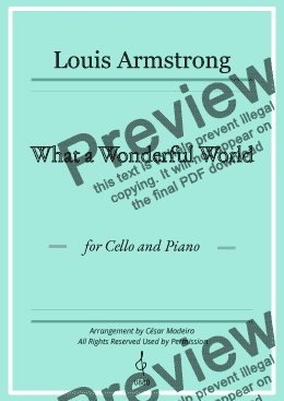 What a Wonderful World for Cello and Piano for Solo Solo Violoncello +  piano by Louis Armstrong - Sheet Music PDF file to download