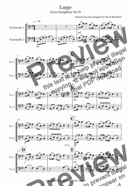 page one of Largo (from the New World) for Cello Duet