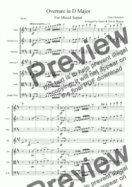 page one of Overture in D Major - Schubert - Mixed Septet - Score