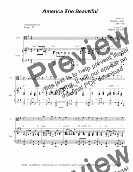 page one of America The Beautiful (Viola solo and Piano)