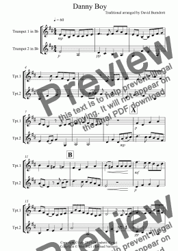 page one of Danny Boy for Trumpet Duet